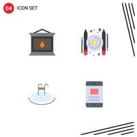 Universal Icon Symbols Group of 4 Modern Flat Icons of fire pool thanksgiving pay service Editable Vector Design Elements