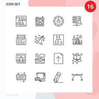 Pack of 16 Modern Outlines Signs and Symbols for Web Print Media such as map search chart server person Editable Vector Design Elements