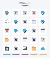 paquete de iconos planos creativos multimedia 25 como descarga. nube. carpeta. subir. nube vector