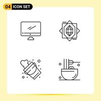 Mobile Interface Line Set of 4 Pictograms of computer fire imac forming tool Editable Vector Design Elements