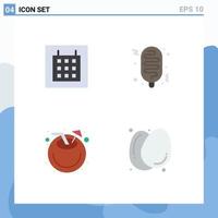 Set of 4 Vector Flat Icons on Grid for calendar juice hotdog beach eggs Editable Vector Design Elements