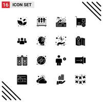 User Interface Pack of 16 Basic Solid Glyphs of friends hardware water devices card Editable Vector Design Elements