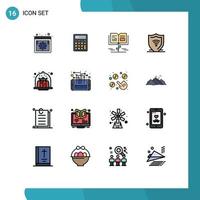 Pictogram Set of 16 Simple Flat Color Filled Lines of protect internet calculate education knowledge Editable Creative Vector Design Elements