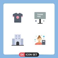 paquete de línea de vector editable de 4 iconos planos simples de camiseta apartamento primavera gracias viaje elementos de diseño de vector editable