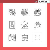 Set of 9 Modern UI Icons Symbols Signs for food search leaf resume independence Editable Vector Design Elements