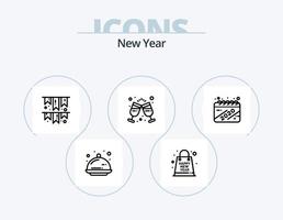 New Year Line Icon Pack 5 Icon Design. new year. cake. count down. party time. greetings vector