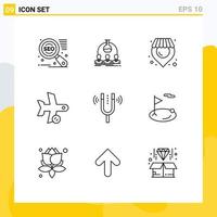 Pack of 9 Modern Outlines Signs and Symbols for Web Print Media such as fork transportation location transport plane Editable Vector Design Elements