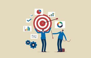 Analysis of business goals. financial report, Successful business strategy. investment data. Businessman holding arrow target and report information. Illustration vector