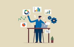 Marketing data analysis. Business making earning online.Businessman with laptop doing business analysis. Illustration vector