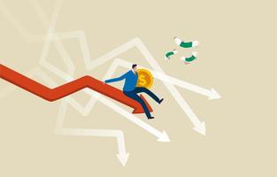 Investment risk, Economic recession. Stock market crash. Fall of the stock chart. bond, gold, crypto, currency. Businessman falling with red graph. Illustration vector