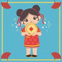 Cute Chinese wealth God. Chinese New Year, happy lunar. Vector backgrounds.