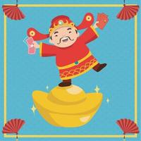 Cute Chinese wealth God. Chinese New Year, happy lunar. Vector backgrounds.