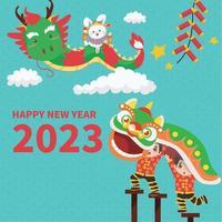 Flat Chinese New Year 2023. Happy Lunar year. Year of water rabbit. New Year greeting card. Vector backgrounds.