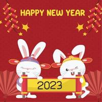 Flat Chinese New Year 2023. Happy Lunar year. Year of water rabbit. New Year greeting card. Vector backgrounds.