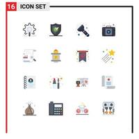 User Interface Pack of 16 Basic Flat Colors of content kit secure first torch Editable Pack of Creative Vector Design Elements