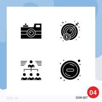 Solid Glyph Pack of 4 Universal Symbols of antique camera team retro camera profit user Editable Vector Design Elements