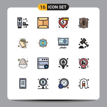 Modern Set of 16 Flat Color Filled Lines Pictograph of intelligence artificial location farm bag Editable Creative Vector Design Elements