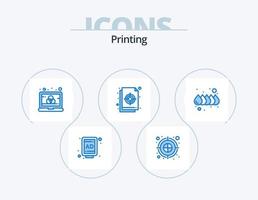 impresión azul icon pack 5 diseño de iconos. soltar. expediente. computadora. objetivo. color vector