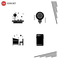 Pack of 4 Modern Solid Glyphs Signs and Symbols for Web Print Media such as joystick chair play electronics education Editable Vector Design Elements