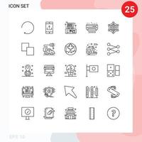 paquete de 25 líneas modernas, signos y símbolos para medios de impresión web, como datos, verano, viernes negro, acondicionador, ac, elementos de diseño vectorial editables vector
