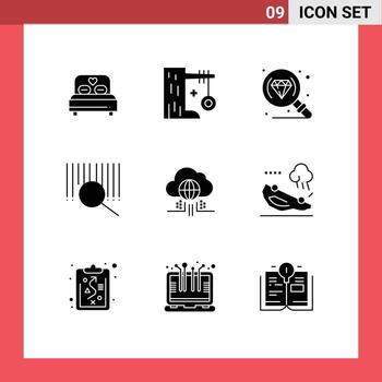 9 Solid Glyph concept for Websites Mobile and Apps cloud internet tire swing search barcode Editable Vector Design Elements