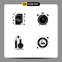 4 Solid Glyph concept for Websites Mobile and Apps cards testing life clock flask Editable Vector Design Elements