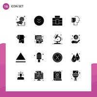 Mobile Interface Solid Glyph Set of 16 Pictograms of cleaning note download list begin Editable Vector Design Elements