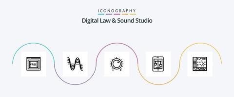 Digital Law And Sound Studio Line 5 Icon Pack Including legal. internet. sound. court. level vector