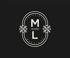 ml plantilla de logotipos de monograma de boda con letras iniciales, plantillas florales y minimalistas modernas dibujadas a mano para tarjetas de invitación, guardar la fecha, identidad elegante. vector