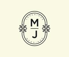 MJ Initials letter Wedding monogram logos template, hand drawn modern minimalistic and floral templates for Invitation cards, Save the Date, elegant identity. vector