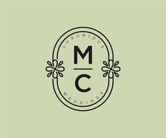 MC Initials letter Wedding monogram logos template, hand drawn modern minimalistic and floral templates for Invitation cards, Save the Date, elegant identity. vector