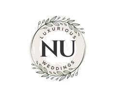 NU Initials letter Wedding monogram logos template, hand drawn modern minimalistic and floral templates for Invitation cards, Save the Date, elegant identity. vector