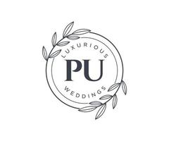 PU Initials letter Wedding monogram logos template, hand drawn modern minimalistic and floral templates for Invitation cards, Save the Date, elegant identity. vector