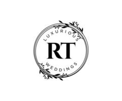 RT Initials letter Wedding monogram logos template, hand drawn modern minimalistic and floral templates for Invitation cards, Save the Date, elegant identity. vector