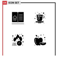 4 Universal Solid Glyph Signs Symbols of cookbook friday recipes drink hot Editable Vector Design Elements