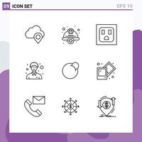 Set of 9 Vector Outlines on Grid for crypto red coin labour person male Editable Vector Design Elements