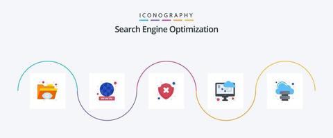 paquete de iconos seo flat 5 que incluye . base de datos. seguridad. nube. computación en la nube vector