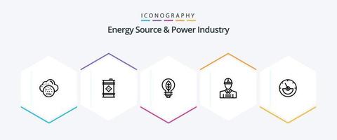 fuente de energía y paquete de iconos de 25 líneas de la industria de energía que incluye electricidad. amperio. de. trabaja. ingeniero vector