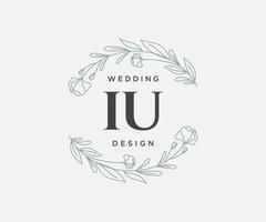 IU Initials letter Wedding monogram logos collection, hand drawn modern minimalistic and floral templates for Invitation cards, Save the Date, elegant identity for restaurant, boutique, cafe in vector