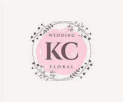 plantilla de logotipos de monograma de boda con letras iniciales kc, plantillas florales y minimalistas modernas dibujadas a mano para tarjetas de invitación, guardar la fecha, identidad elegante. vector