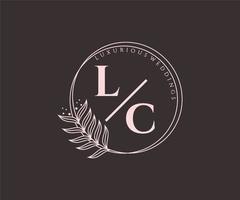 Plantilla de logotipos de monograma de boda con letras iniciales lc, plantillas florales y minimalistas modernas dibujadas a mano para tarjetas de invitación, guardar la fecha, identidad elegante. vector