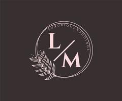 Plantilla de logotipos de monograma de boda con letras iniciales de lm, plantillas minimalistas y florales modernas dibujadas a mano para tarjetas de invitación, guardar la fecha, identidad elegante. vector