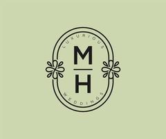 MH Initials letter Wedding monogram logos template, hand drawn modern minimalistic and floral templates for Invitation cards, Save the Date, elegant identity. vector