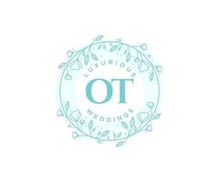 OT Initials letter Wedding monogram logos template, hand drawn modern minimalistic and floral templates for Invitation cards, Save the Date, elegant identity. vector