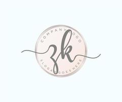 Initial ZK feminine logo. Usable for Nature, Salon, Spa, Cosmetic and Beauty Logos. Flat Vector Logo Design Template Element.