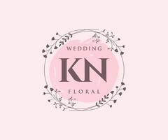 KN Initials letter Wedding monogram logos template, hand drawn modern minimalistic and floral templates for Invitation cards, Save the Date, elegant identity. vector