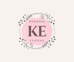 KE Initials letter Wedding monogram logos template, hand drawn modern minimalistic and floral templates for Invitation cards, Save the Date, elegant identity. vector