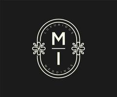 MI Initials letter Wedding monogram logos template, hand drawn modern minimalistic and floral templates for Invitation cards, Save the Date, elegant identity. vector