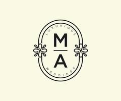 plantilla de logotipos de monograma de boda con letras iniciales ma, plantillas florales y minimalistas modernas dibujadas a mano para tarjetas de invitación, guardar la fecha, identidad elegante. vector