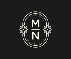 MN Initials letter Wedding monogram logos template, hand drawn modern minimalistic and floral templates for Invitation cards, Save the Date, elegant identity. vector